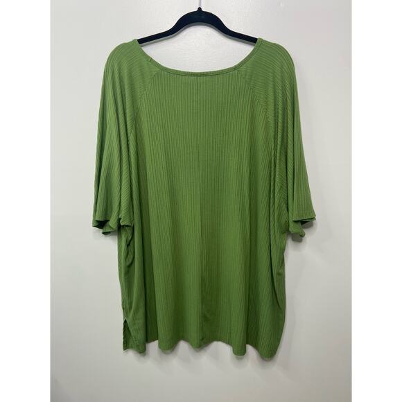 ASOS DESIGN Blouse Shirt Ribbed V-Neck Top Olive‎ Green Women's Plus Size 24 - Picture 2 of 10